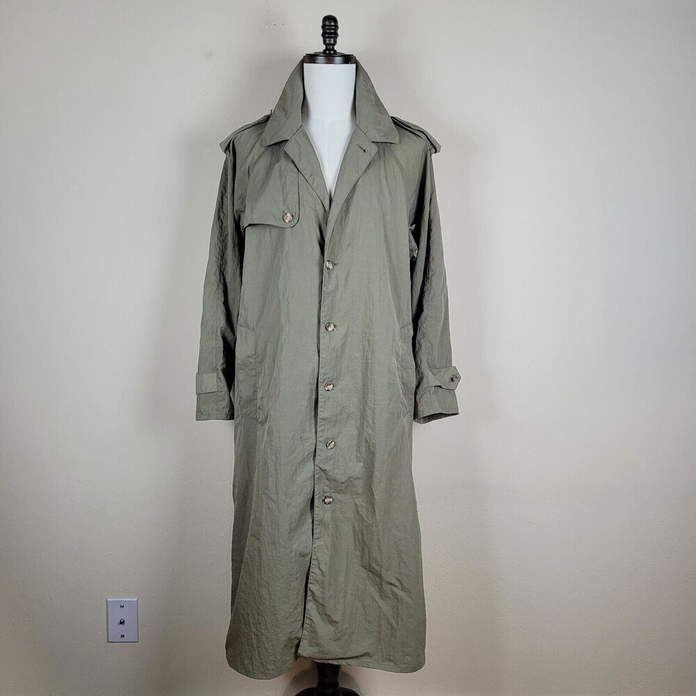 Vintage Banana Republic Coat Mens Medium Green Long Trench Outdoor Safari